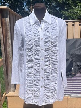 Sundance Women's White Cotton Ruched Button-Down Long Sleeve Blouse Size 6